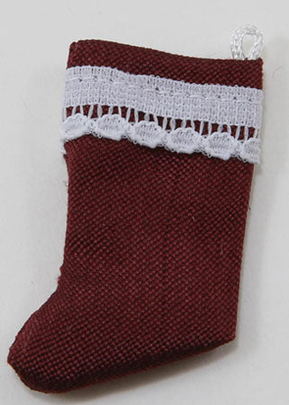 Christmas Stocking, Burgandy with Lace