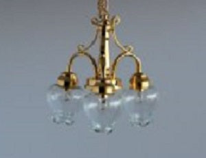 3-Arm Brass Ceiling Lamp, Tulip Bulb, Clear, Battery/LED