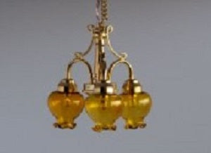 3-Arm Brass Ceiling Lamp, Tulip Bulb, Yellow, Battery/LED