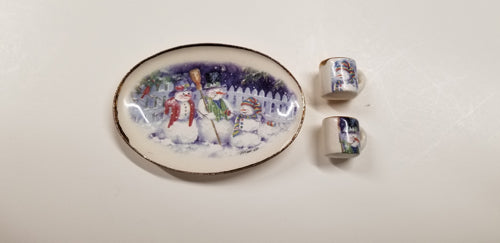 Snowmen Platter with 2 Mugs