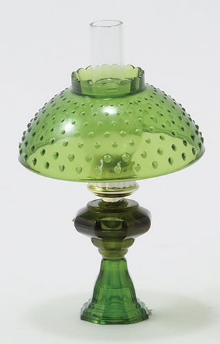 Oil Lamp with Hobnail Shade, Green