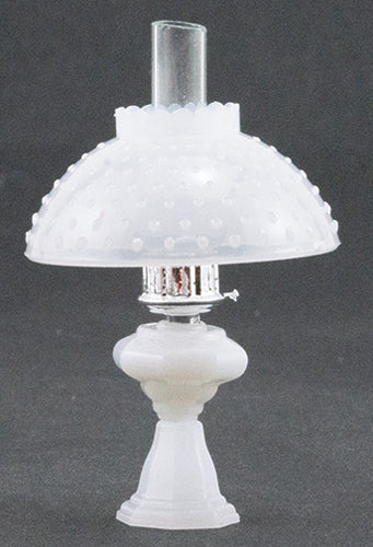 Oil Lamp with Hobnail Shade, Milk Glass