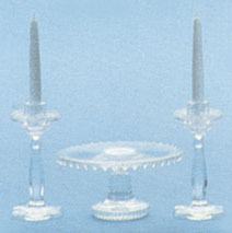 Cake Plate & Candlesticks, Clear Crystal