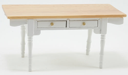 White Vermont Table with Oak Top