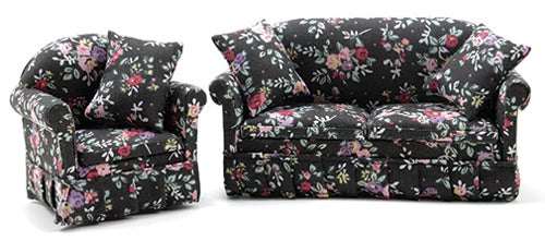 Sofa & Chair, Black Floral