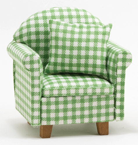Chair with Pillows, Green, White Check