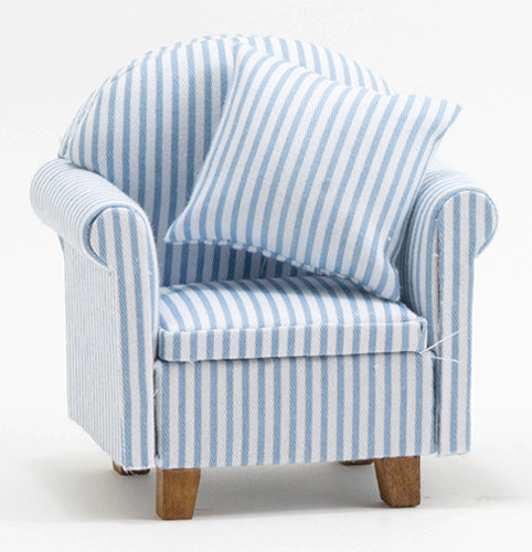 Chair with Pillow, Blue & White Stripe