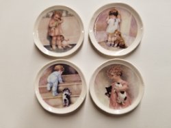 Babies with Puppy Platter/Plate, 4pc