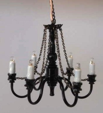 6 Arm Black Chandelier Battery, LED