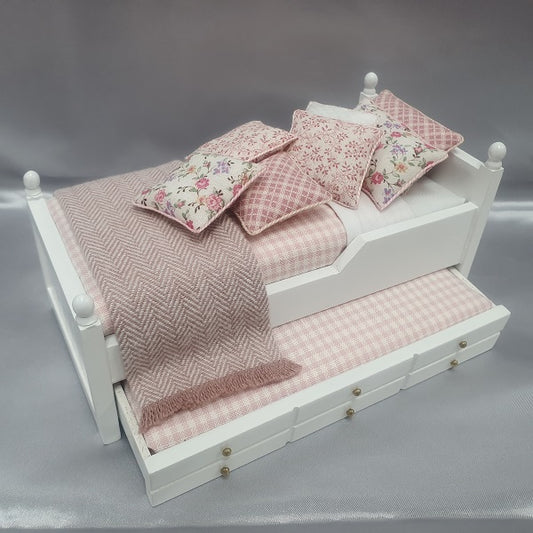 White Trundle Single Bed, Rose Floral Design