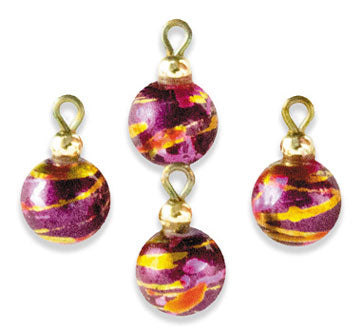 Fuchsia Painted Ornaments, 4pc