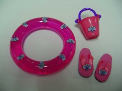 Swim Tube, Flip Flops, & Pail, Pink Dragonflies