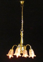 4-Arm Brass Chandelier, Frosted Tulip Shade