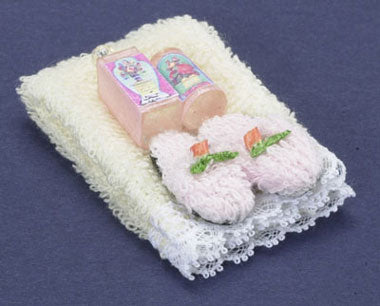 Towel Set with Slippers & Lotion, Beige