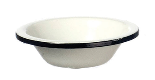 Dish Pan, White Enamel with Black Trim