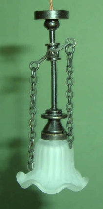 Pendant Gas Light, Frosted Serrated Bell