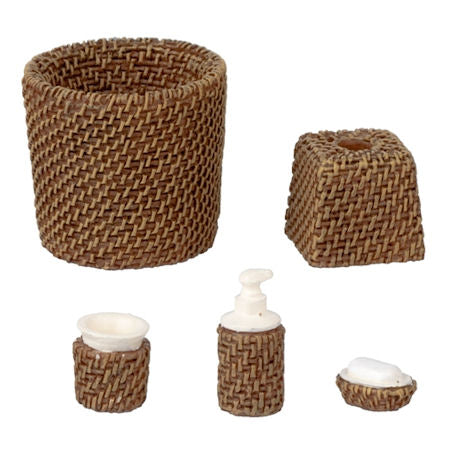 Bath Accessory Set, Faux Wicker, 5pc, Discontinued