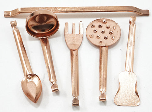 Copper Utensils with Hanging Rod, 5pc