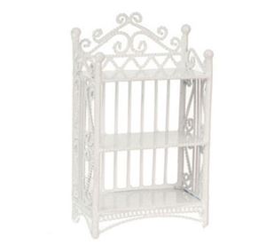 3-Tier Bookcase, White Wicker Wire