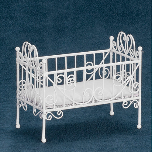 Baby Crib, White Wicker Wire