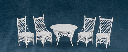 Gathering Table & 4 Chairs, White Wicker