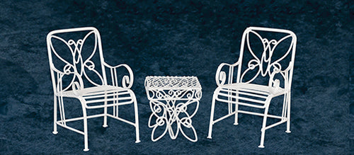 Table & 2 Chairs, White Metal