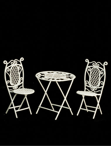 Round Patio Set, 3pc, White Wicker