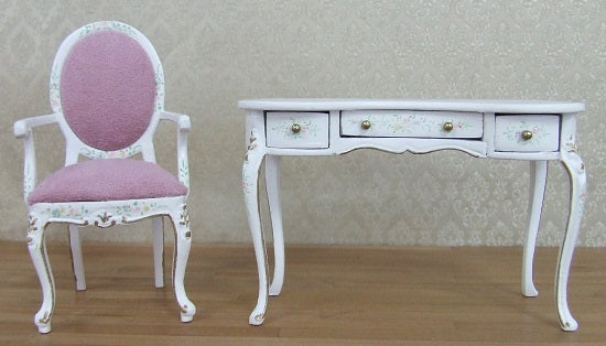 French Prov. Dressing Table & Chair, Handpainted