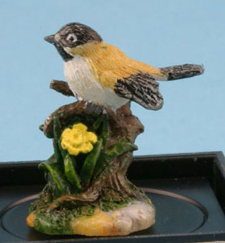 Black Capped Bird Figurine, Handpainted