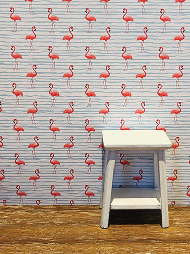 Blue Stripe & Pink Flamingo Wallpaper