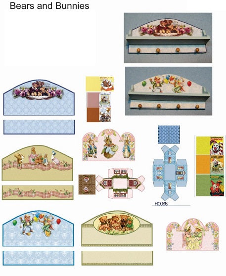 4 Peg Shelf Kit, Bears & Bunnies