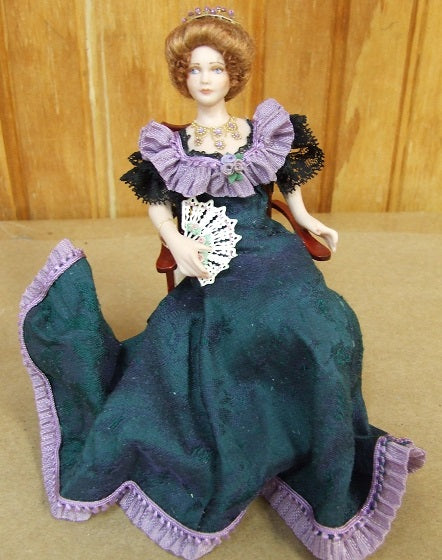 Porcelain Lady, Green & Plum Dress