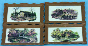 Framed Pictures, Rustic Bridge, 4pc