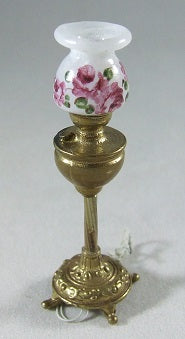 Tall Brass Base Lamp with Glass Shade, Rose