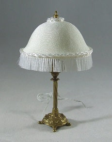 Tall Brass Base Lamp with Silk Shade