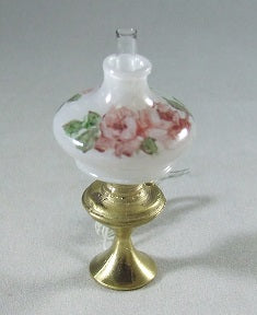 Brass Base Lamp with Clear Hurricane Shade, Pink