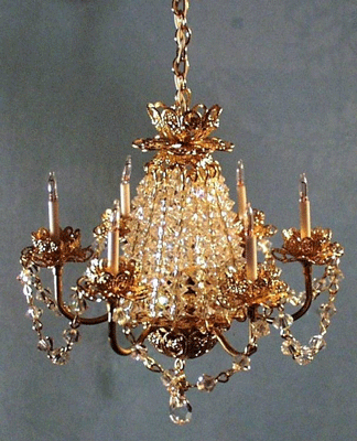 6 Arm Crystal Chandelier, 3" Diameter, Lampshades Available