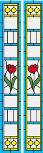 Simulated Stained Glass, Sidelight Panels, Blues & Roses