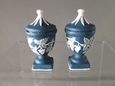 Dark Blue Wedgewood Covered Urns (Pair)