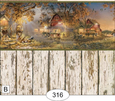 Country Scene Border with Wood Plank Wallpaper