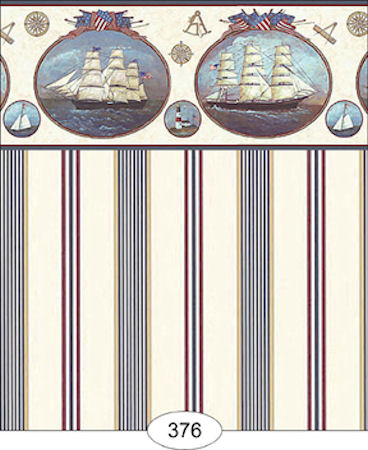 Sailing Ships over Stripes Wallpaper