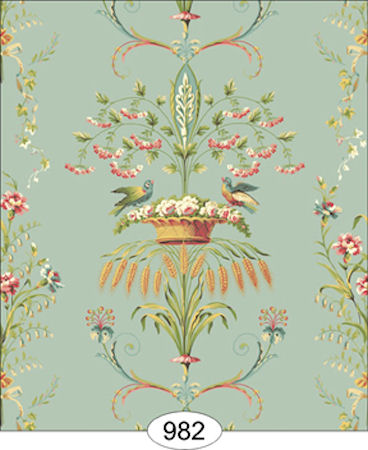 Neoclassic Wheat Bird Floral Blue Wallpaper