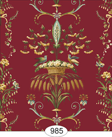 Neoclassic Wheat Bird Floral Red Wallpaper