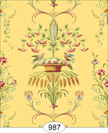 Neoclassic Wheat Bird Floral Yellow Wallpaper