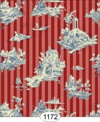 Cottage Toile, Red Stripe Wallpaper