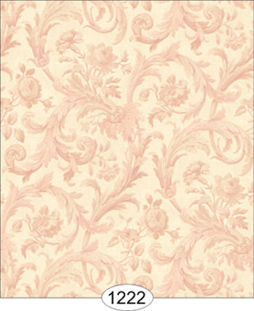 Cottage Acanthus Pink on Ivory Damask Wallpaper