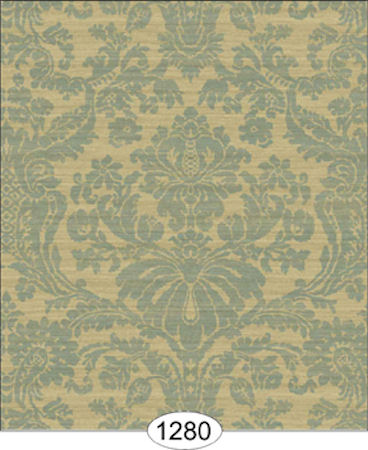 Satin Damask - Olive on Medium Green Wallpaper