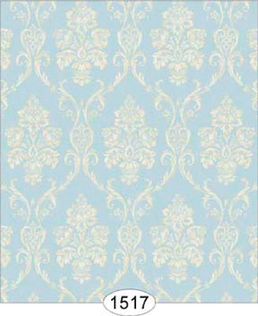 Camilla Damask Ivory on Blue Wallpaper