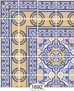 Decorative Tile Blues & Golds Wallpaper