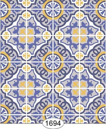 Decorative Tile Blues & Gold Wallpaper